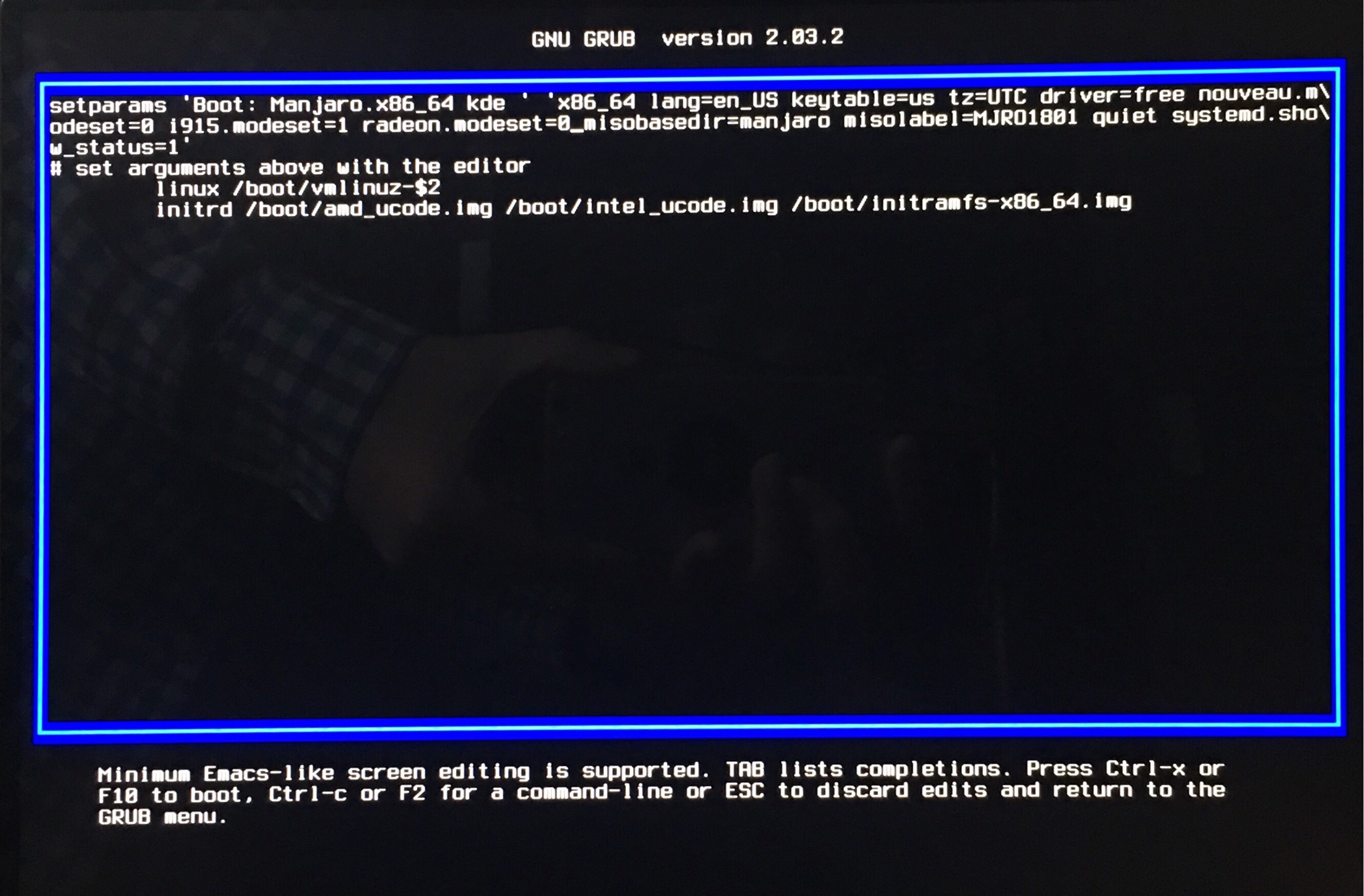 Grub config after